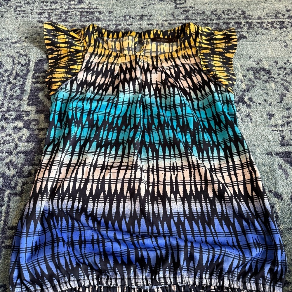 Y2K The Limited Women’s Flutter Sleeve Abstract Blue Yellow Ombre Top Size Small